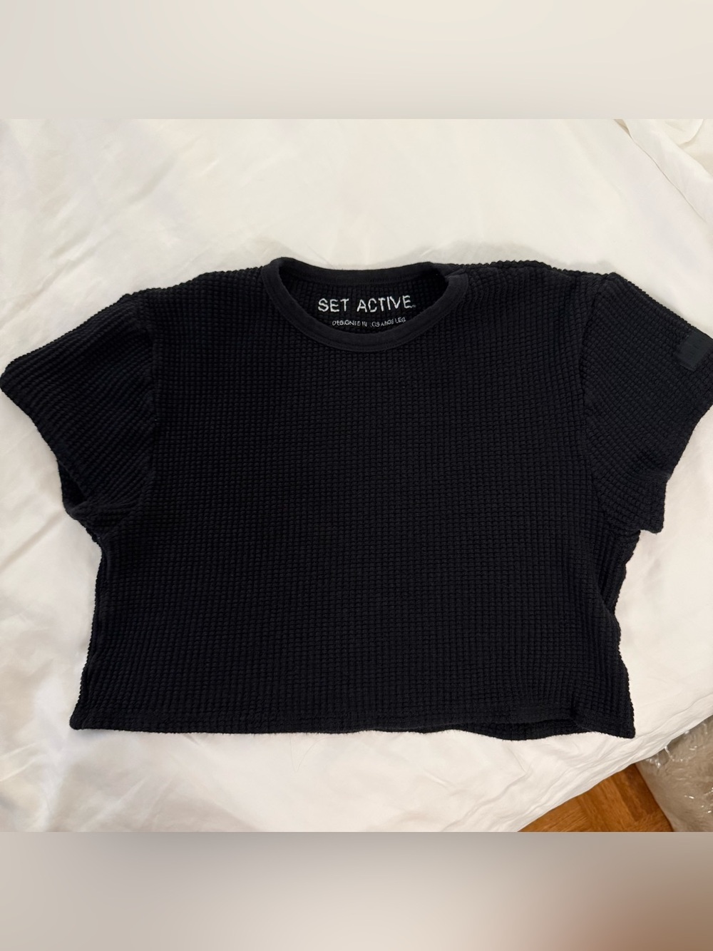 SET Active Black Waffle-Knit Crop Tee